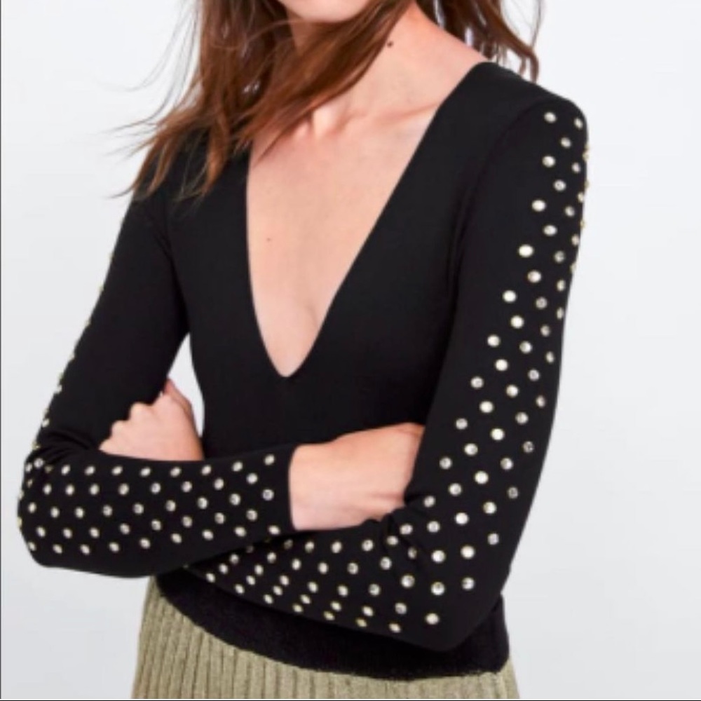 Zara knit bodysuit v neck top